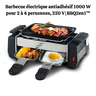 Barbecue électrique antiadhésif 1000 W pour 2 à 4 personnes, 220 V | BBQ2en1™