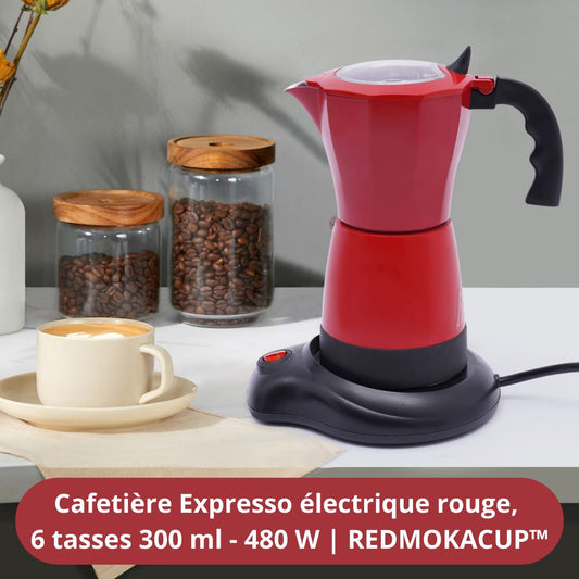 Cafetière Expresso électrique rouge, 6 tasses 300 ml - 480 W | REDMOKACUP™