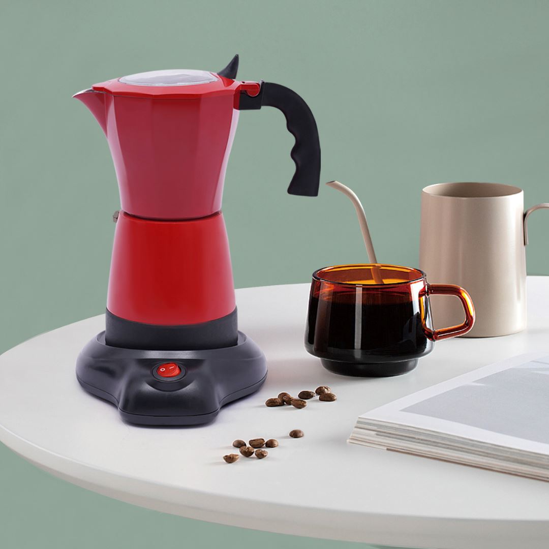 Cafetière Expresso électrique rouge, 6 tasses 300 ml - 480 W | REDMOKACUP™