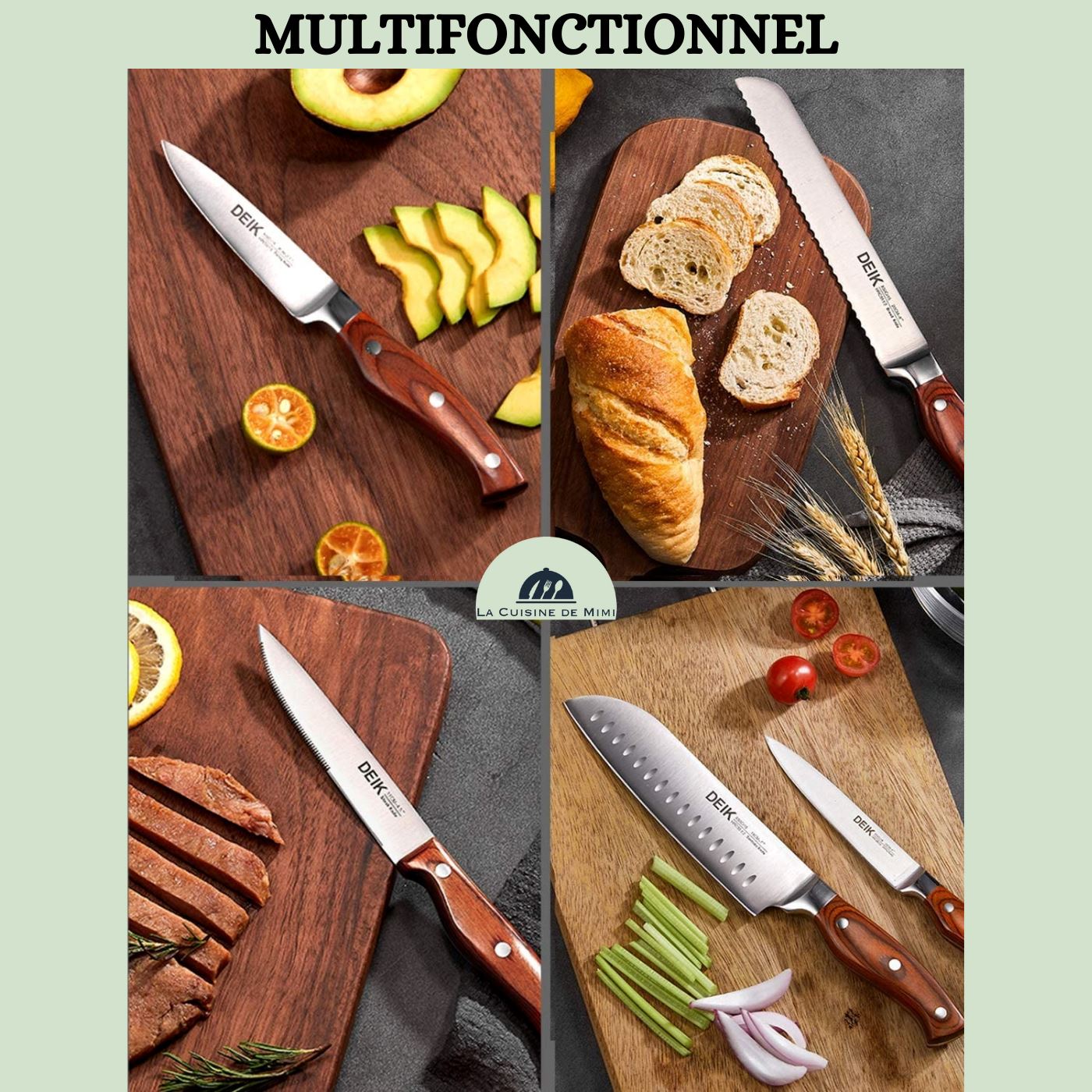 BLOC DE 16pcs de COUTEAUX DE CHEF manche en bois| CHEFKNIFE™