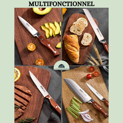 BLOC DE 16pcs de COUTEAUX DE CHEF manche en bois| CHEFKNIFE™