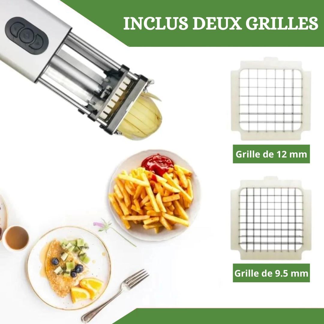 Coupe Frites Légumes électrique 2 Grilles Inox 220 V | FRENCHFRYCUTTER™